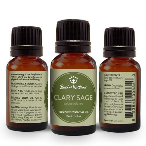 Clary Sage Essential Oil Bottle with Dropper