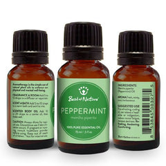 Peppermint Essential Oil bottle and fresh peppermint leaves