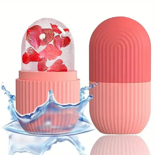 Ice Roller Face Massager with Silicone Ice Cube Trays in Pink