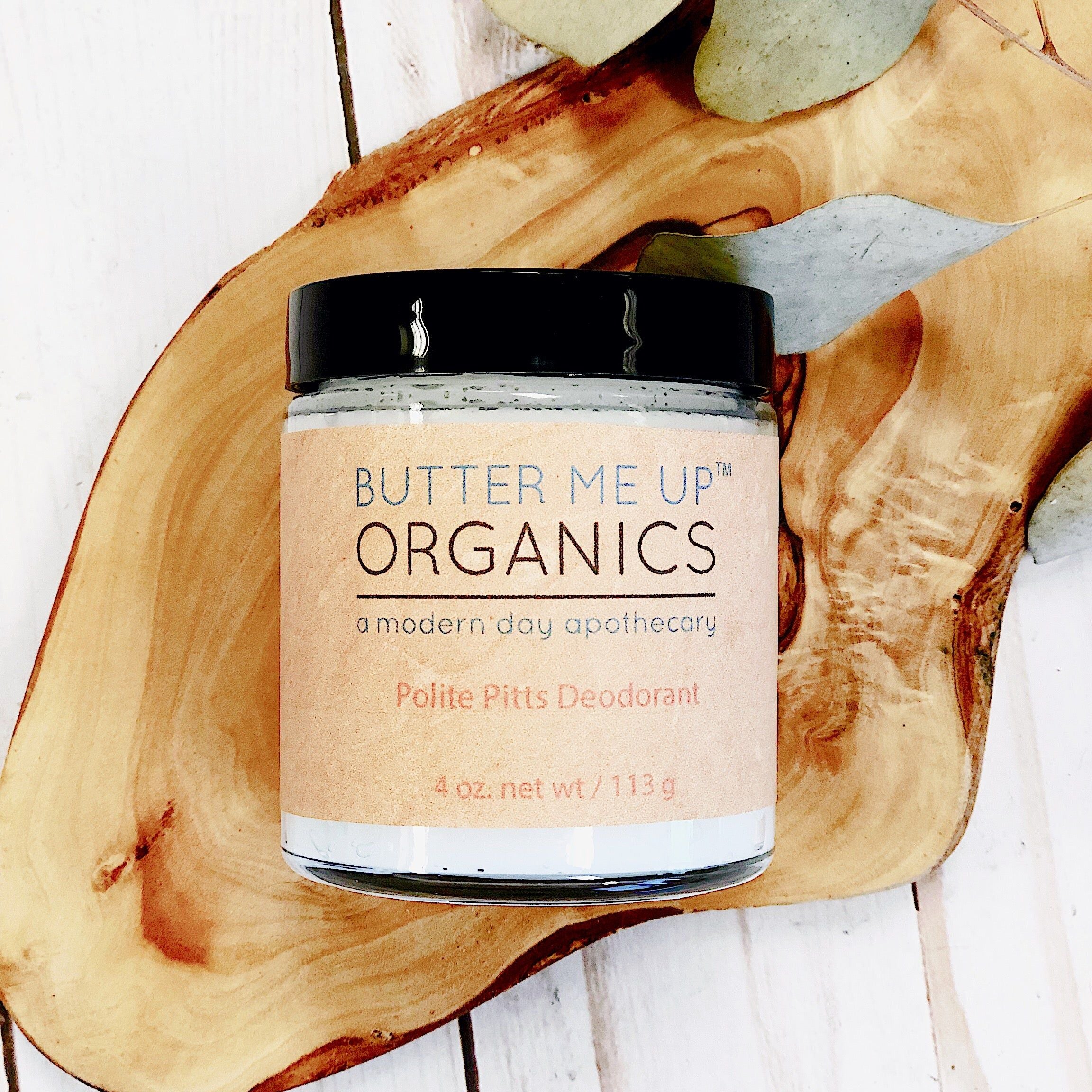 Handmade Organic Deodorant in clear glass jar, aluminum-free