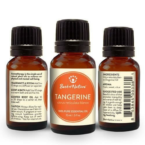 Tangerine Essential Oil bottle for relaxation and skin toning